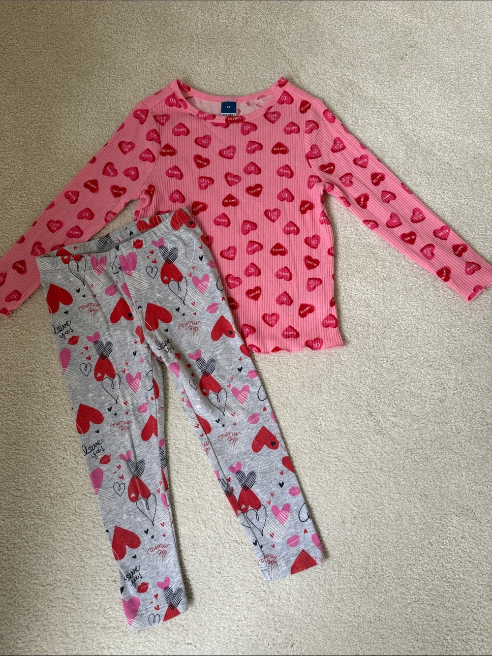 Old Navy & Gymboree Pink and Red Heart Top & Leggings Set